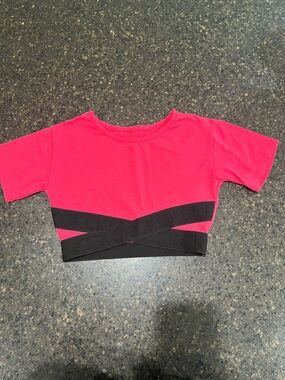 Calvin Klein Hot Pink Black Band Detail Little Girls Crop Top Short Sleeve Shirt